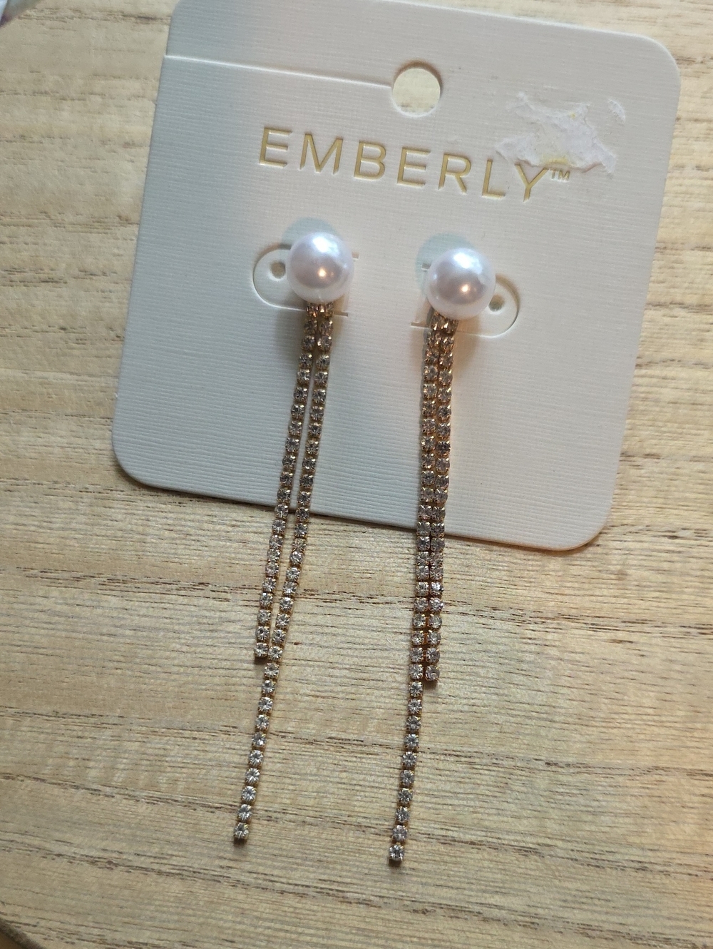 Pearl and Gold Tone Rhinestone Drop Earrings NWT